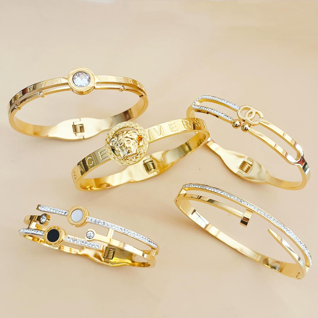 24K Gold stainless non tarnish Fashion brand with stone Bangles design ...