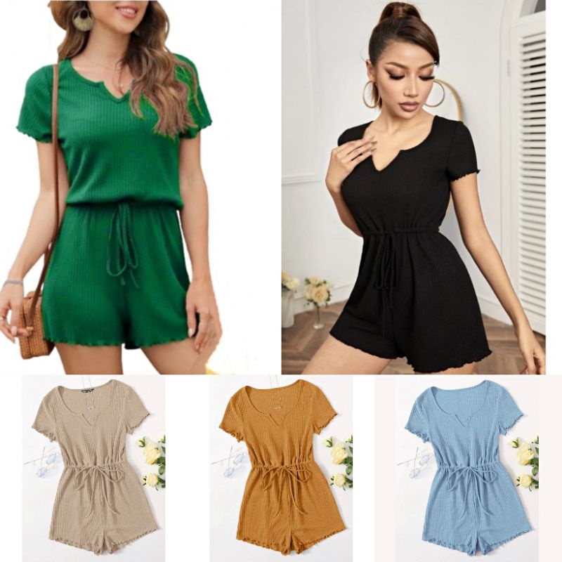 Yco Korean Fashion Notched Neck Romper Lettuce Knitted Jumpshort 5011 ...
