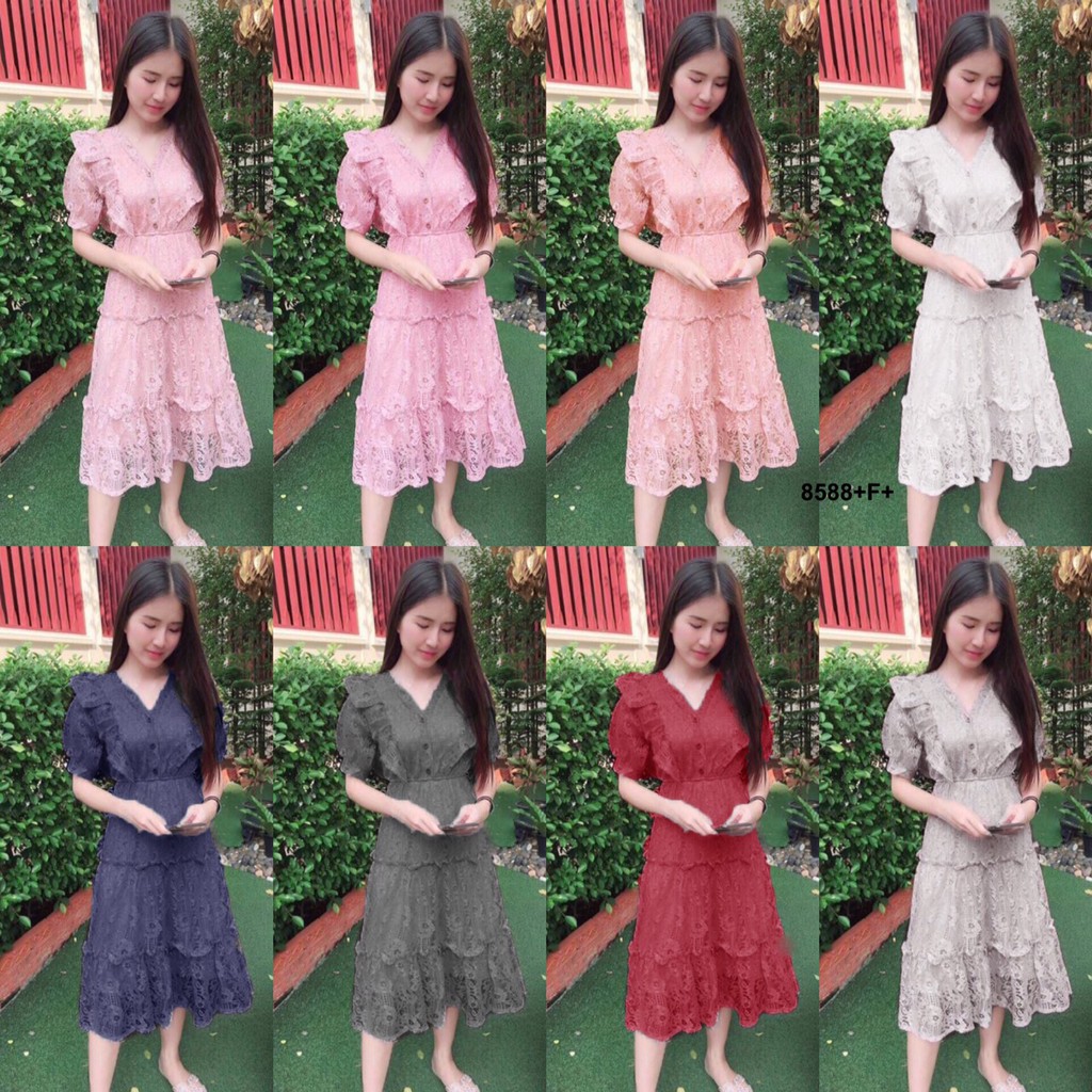 TwinsShopVip TW8588 Lace Dress With Doll Sleeves Ruffled Chest | Shopee ...