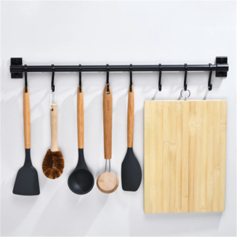 Black Kitchen Hook Rack Wall Mounted Pantry Tool Holder Kitchen Shelf