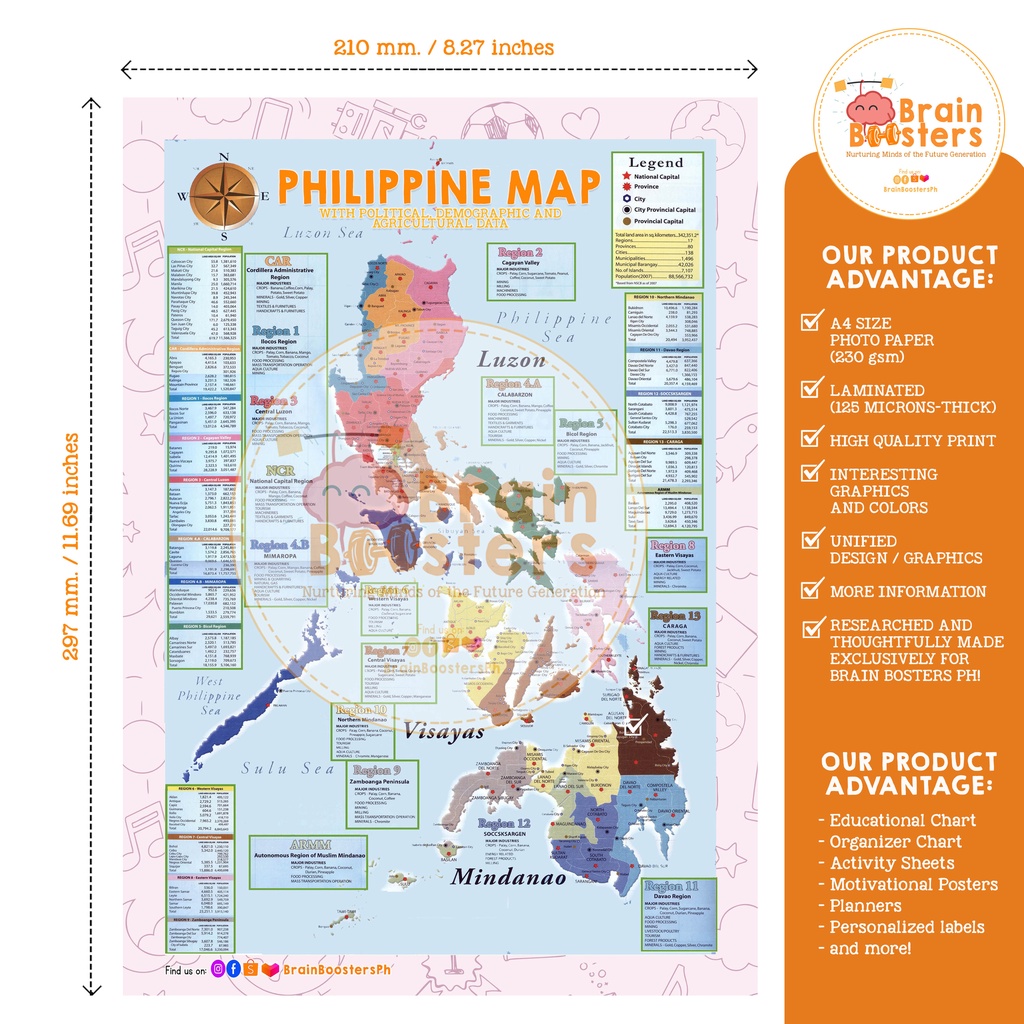 Philippine Map Laminated Educational Chart Shopee Philippines 6268