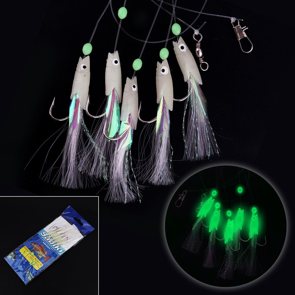 1pcs 5 size optional 5 In 1 Luminous Sabiki Soft Fishing Lure Hook ...