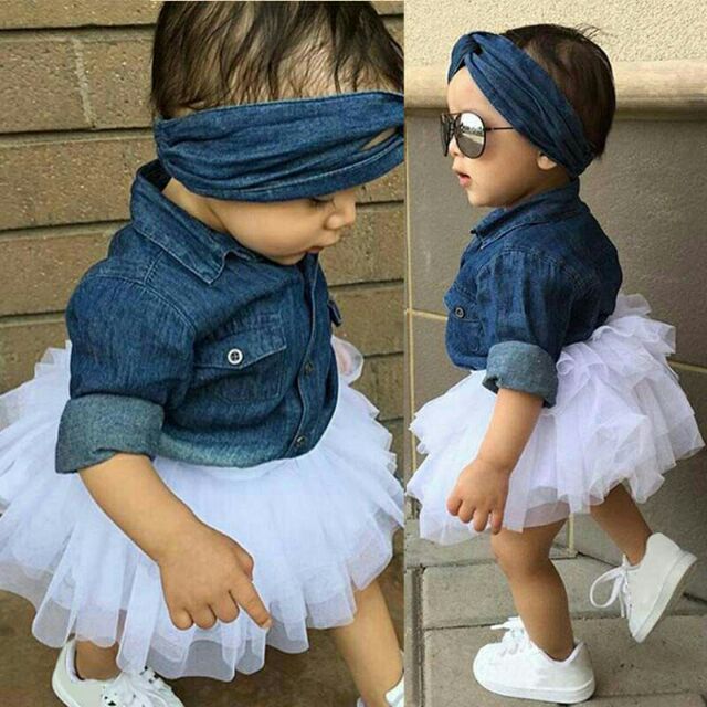 Baby Girl Kids Denim and Tutu Skirt Photoshoot Casual Outfit Set