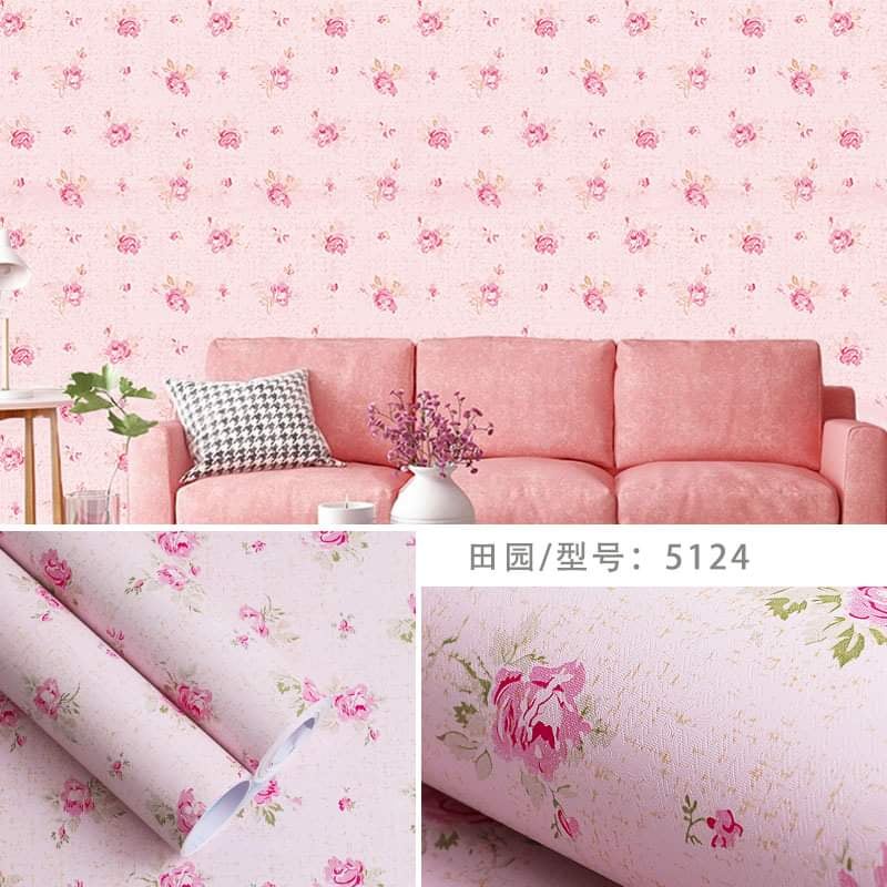 HUB Wallpaper Pink Floral Home Decor Wall Sticker PVC Waterproof Self ...