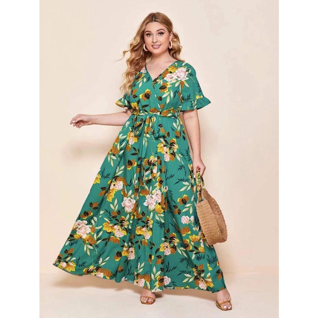 Plus Size Women Vintage Floral Maxi Dress | Shopee Philippines