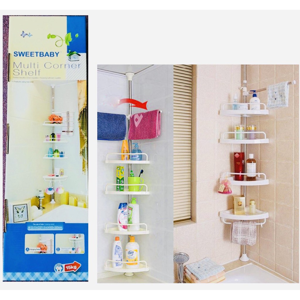 WXD Multi Bathroom Corner Shelf 4 Tier Adjustable Telescopic Bathroom ...