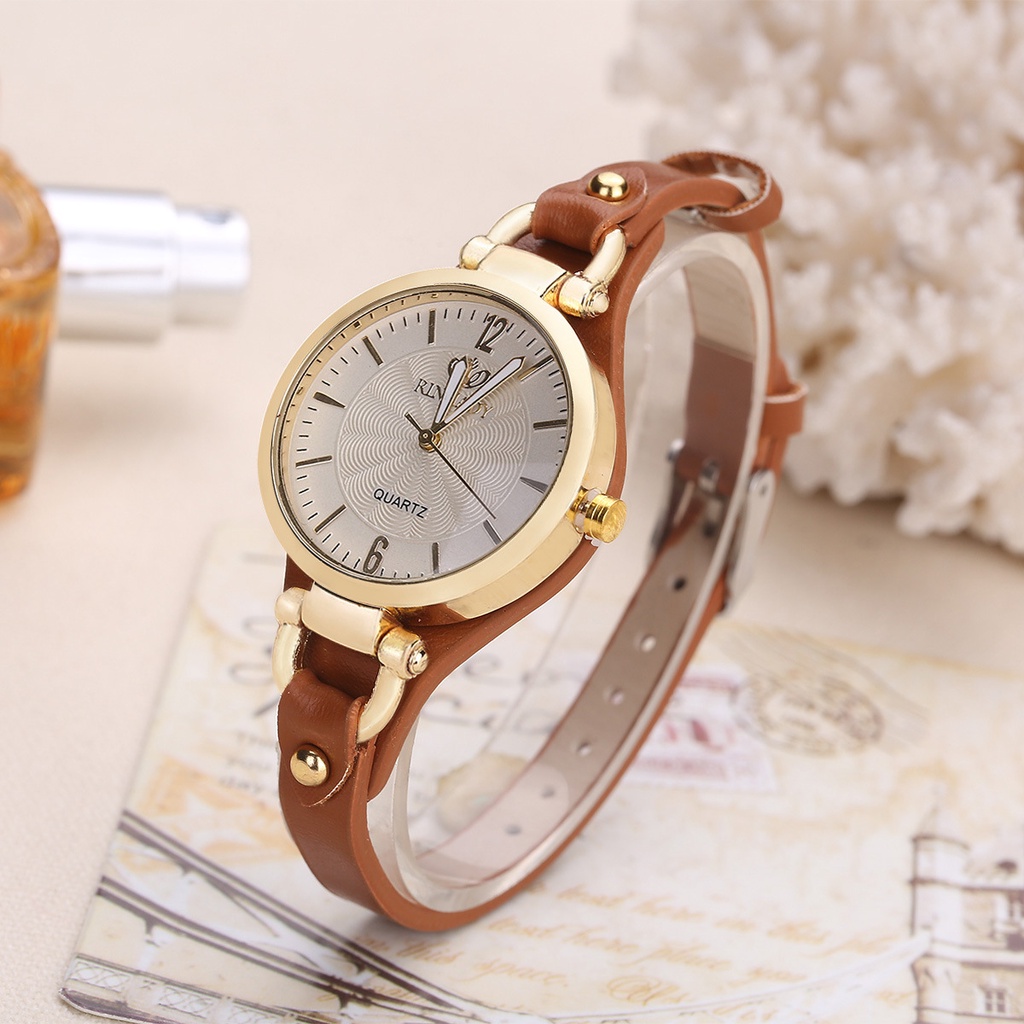 WNQNW Women Casual Watches Round Dial Rivet PU Leather Strap Wristwatch  Ladies Analog Quartz Watch Gift