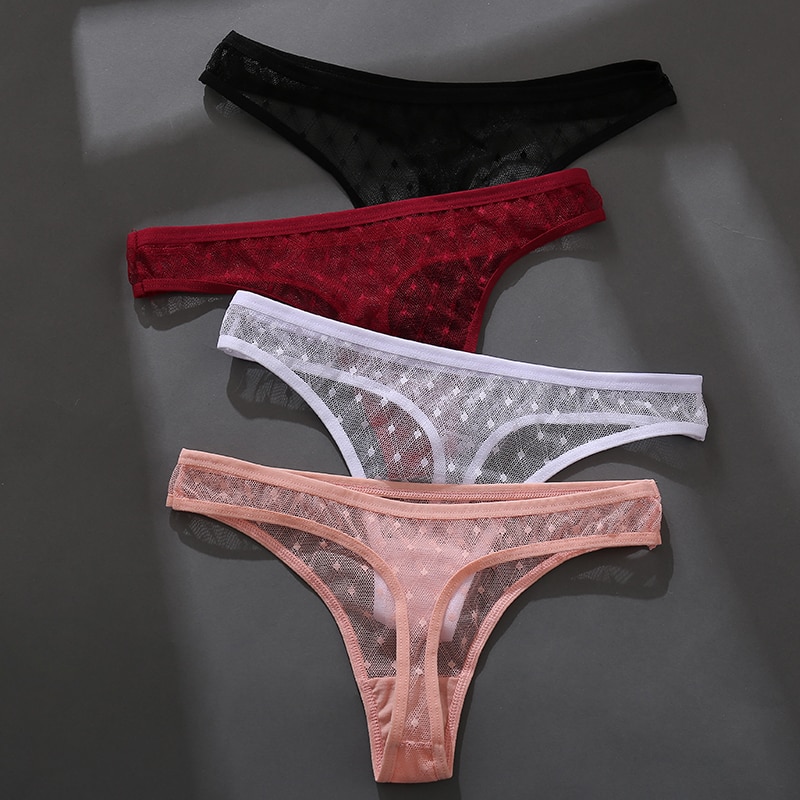 2 Pack Set Women's Lace Panties Low Waist G-String Underwear Solid Hollow  Out Transparent Thong Soft Breathable Lingerie