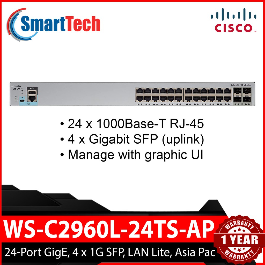 Cisco WS-C2960L-24TS-AP Catalyst 2960-L Ethernet Managed Switch 24Port ...