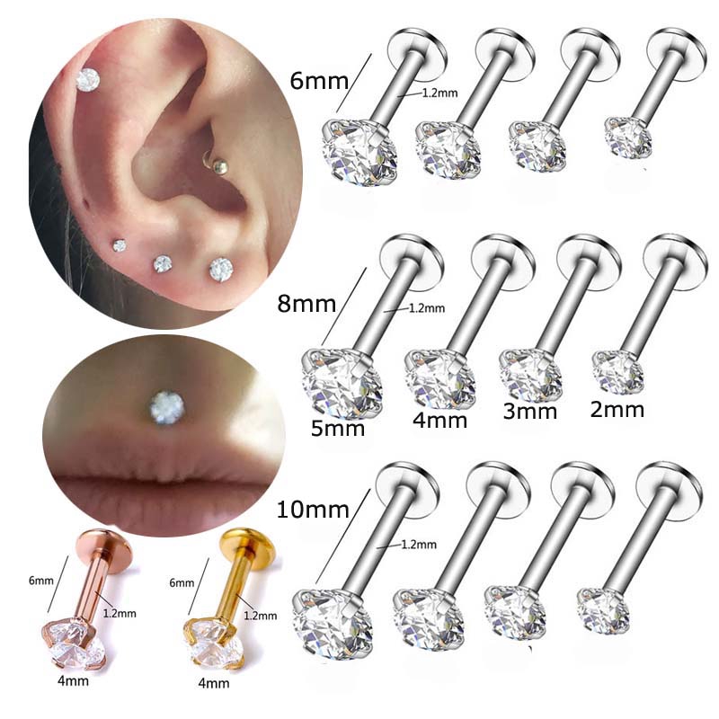 1piece Stianless Steel Labret Lip Stud Rook Helix Tragus Cartilage