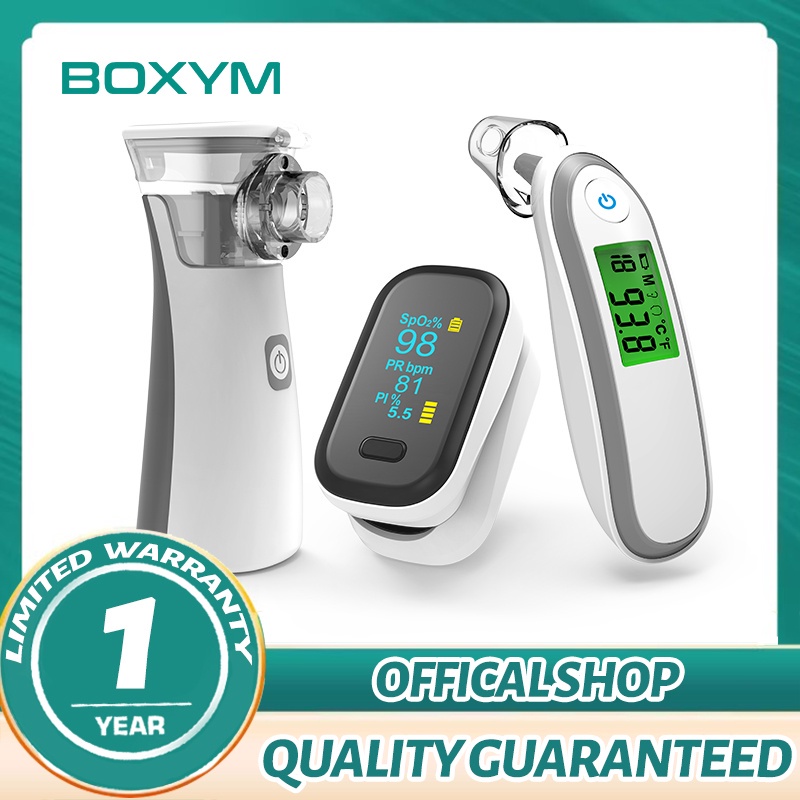 ♤BOXYM Fingertip Pulse Oximeter & Handheld Asthma Inhaler Nebulizer & Infrared Thermometer