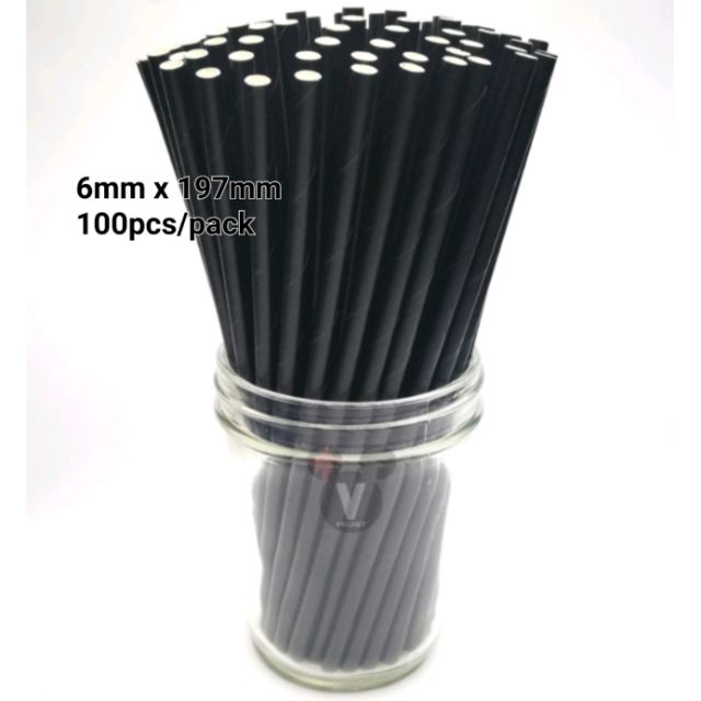 100pcs 6mm Paper Straws Black Biodegradable Straw | Shopee Philippines
