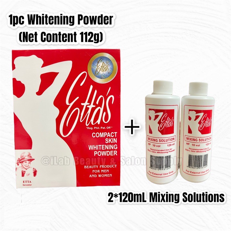 1pc Etta s Compact Skin Whitening Bleaching Powder net cont.112g 2 120ml bottle Mixing Solution