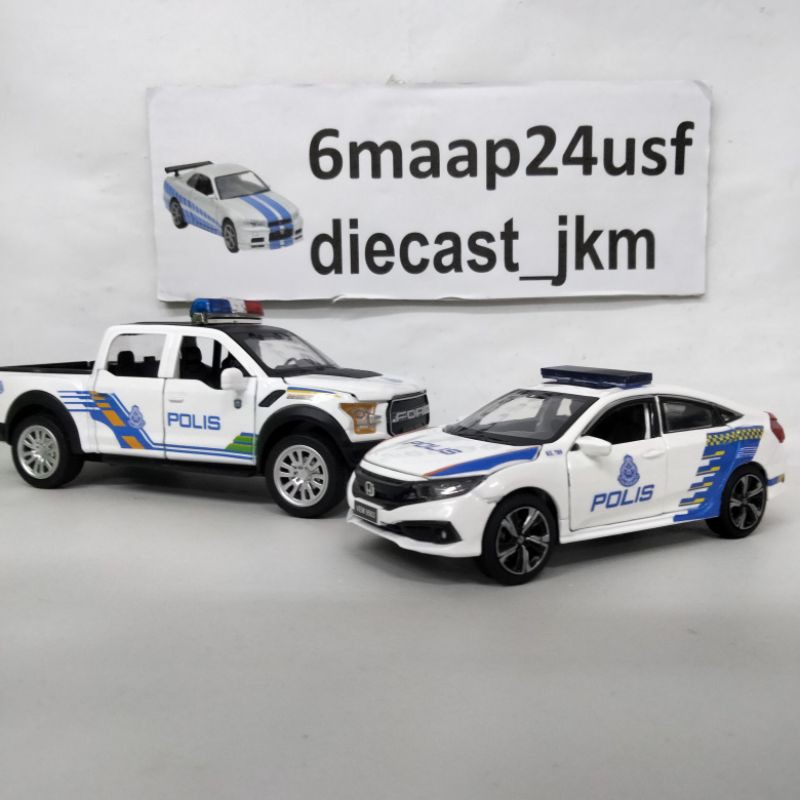 Honda civic polis car ford raptor polis scale 1:32 diecast car model ...