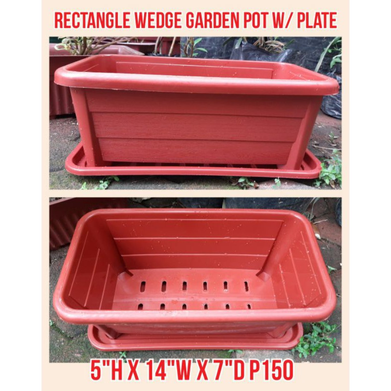 shop : RECTANGLE Wedge Garden Planter Pot Box W/ Plate Saucer Tray ...