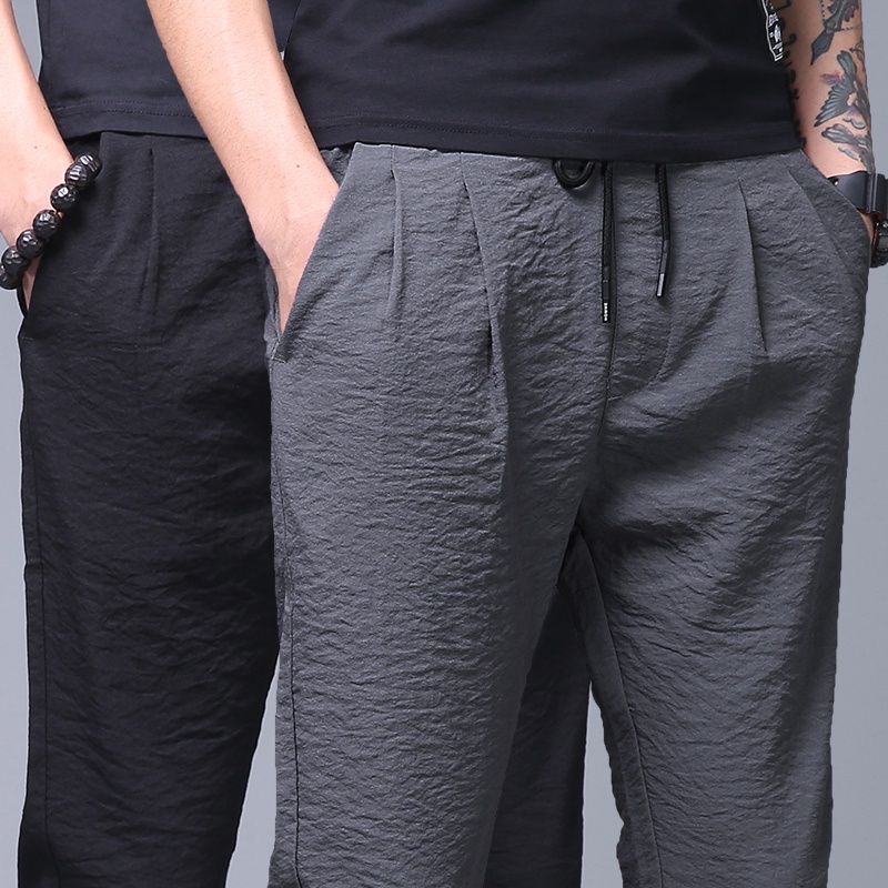 【M-5XL】Men's pants loose straight ice silk casual pants men's summer ...