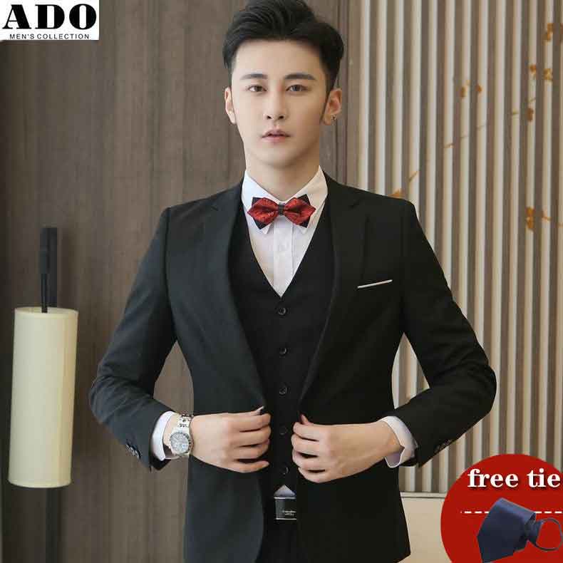 ADO suit men's three piece suit slim fit suit professional formal best ...