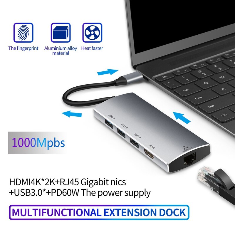 6 In 1 Type C USB Hub 3.0 Port, iPad Pro USB C Hub with HDMI4K+RJ45 ...