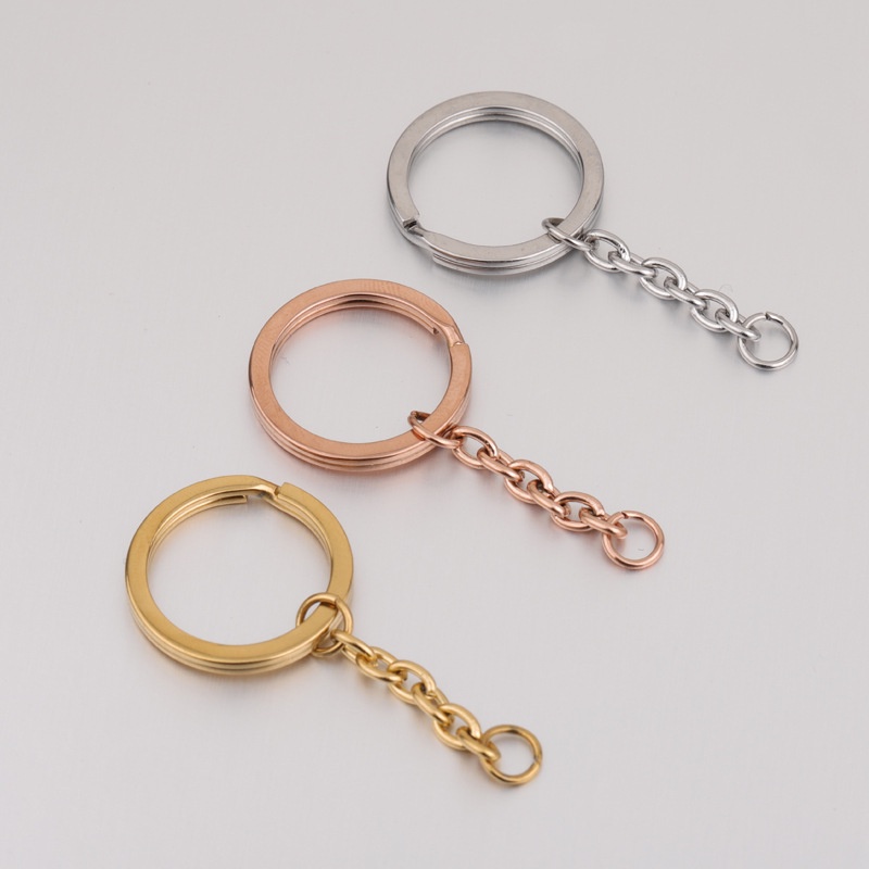 Stainless Steel Key Ring With Chain Keychain DIY Mirror Polished Flat ...