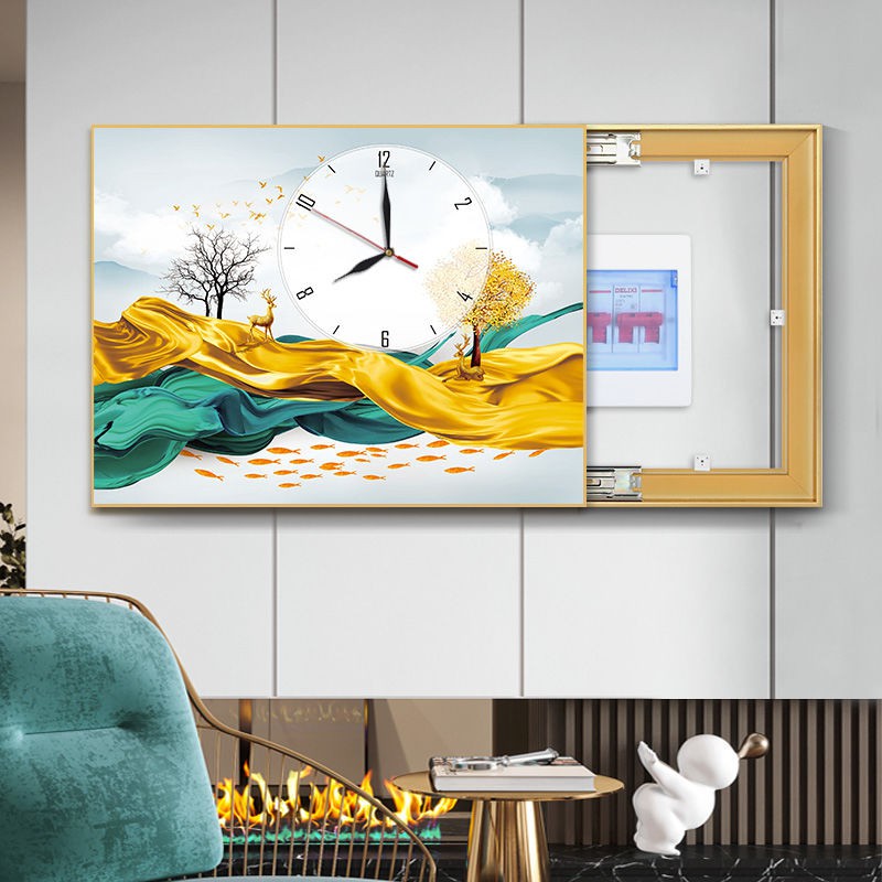 Electric meter box decorative painting with clocks, modern and simple