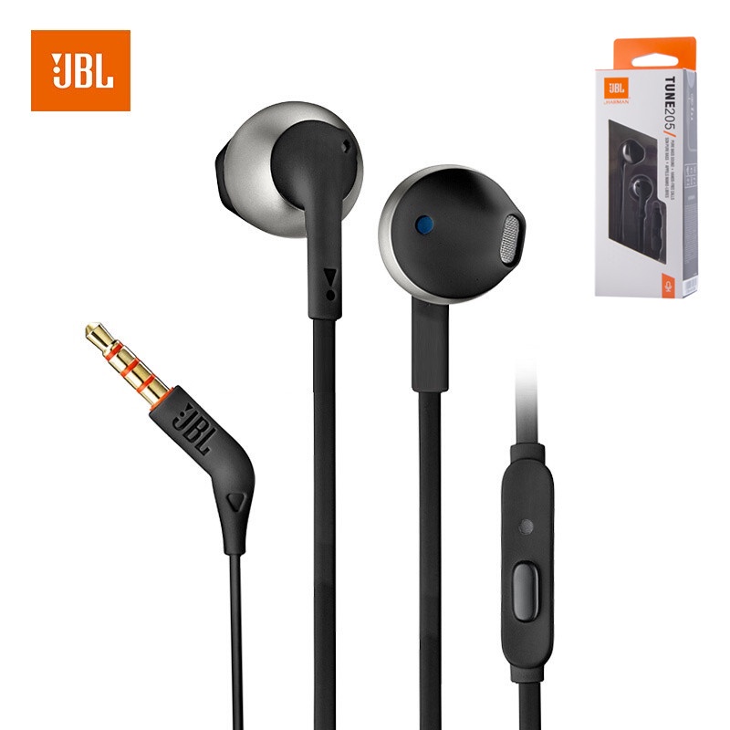 JBL T205 In ear Headset TUNE 205 Wired 3.5mm Earphones Pure Bass