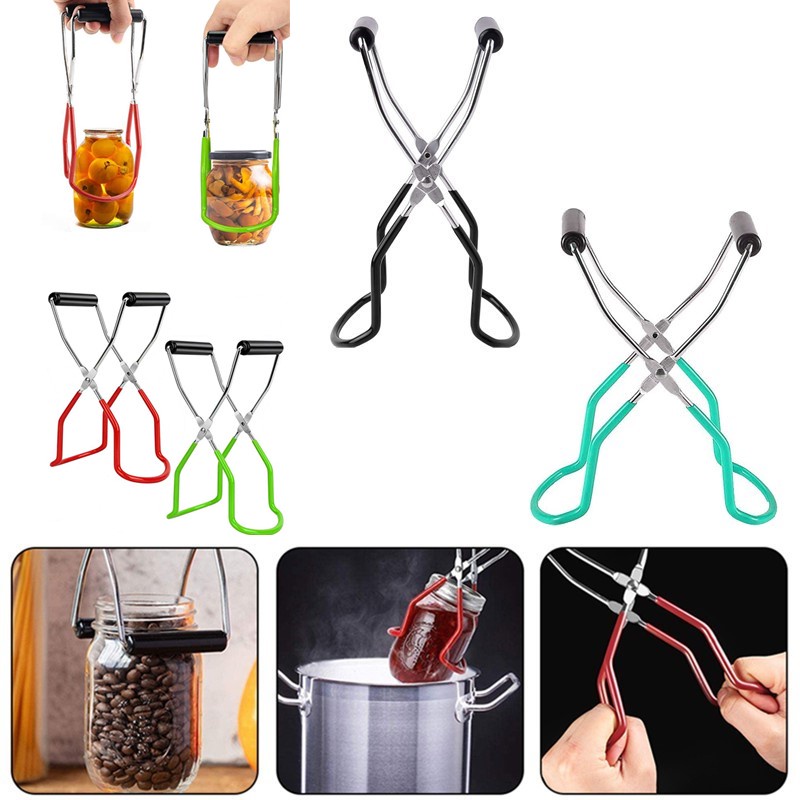 Canning Jar Lifter With Grip Handle Stainless Steel Can Lifter AntiSlip Clip Heat Jar Glass