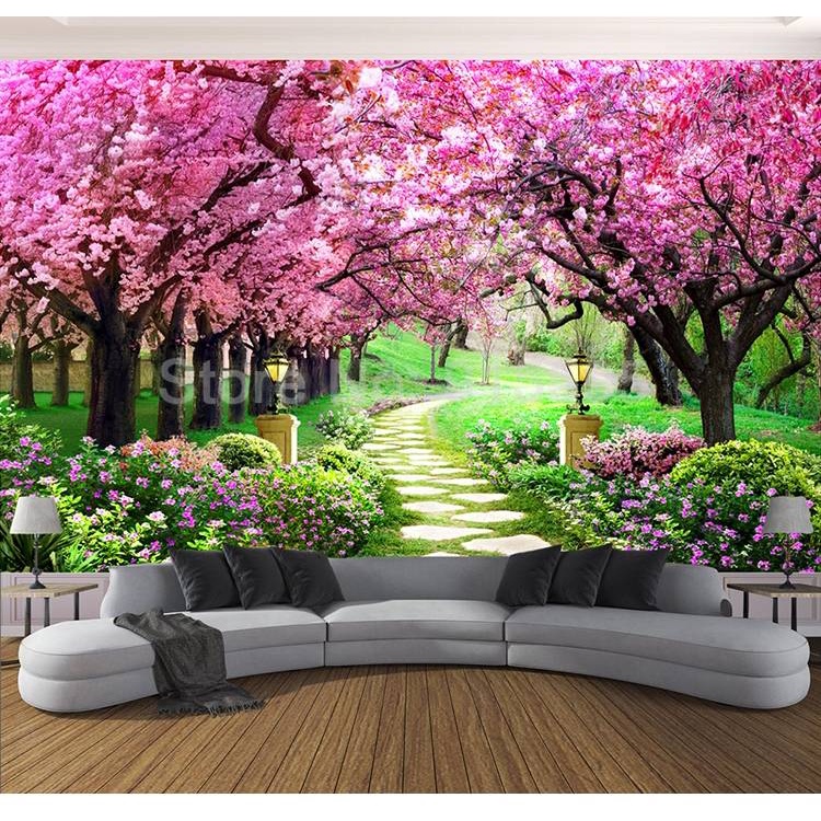 Custom Photo Mural Waterproof Self-adhesive Wallpaper 3D Cherry Blossom ...