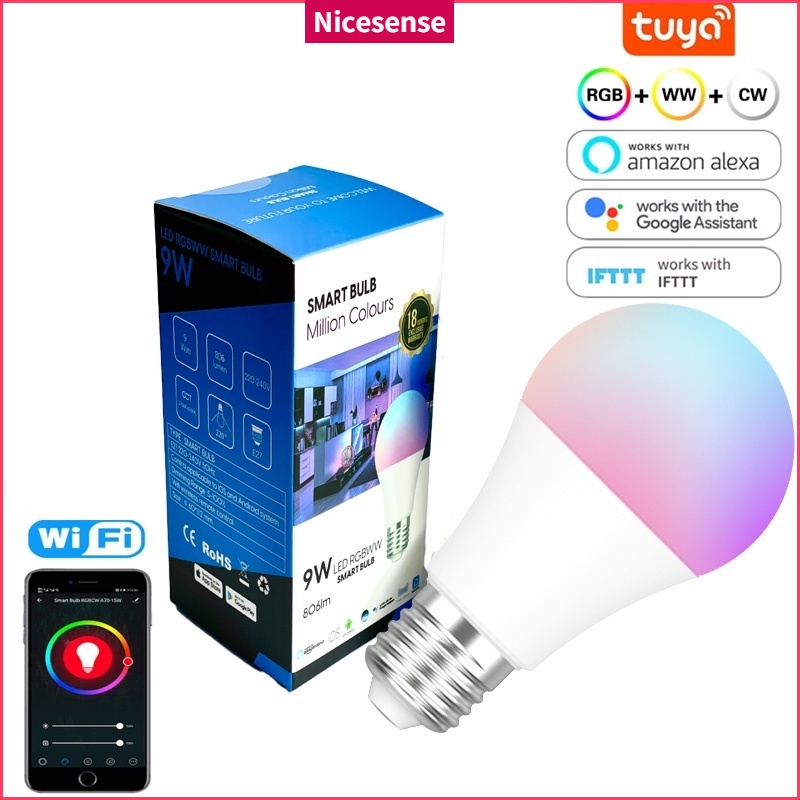 WiFi Smart Light Bulb E27 LED Lamp Work with Alexa/Google Home  RGB+2700-6500k Dimmable Timer Function Magic Bulbs