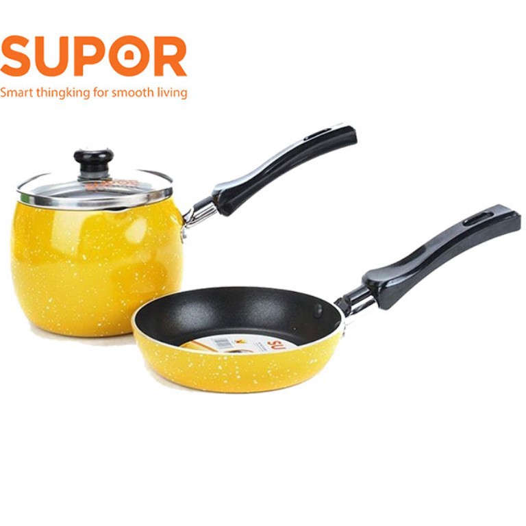 Supor nonstick baby pot and pan set with glass lid, 10cm pot, 12cm pan