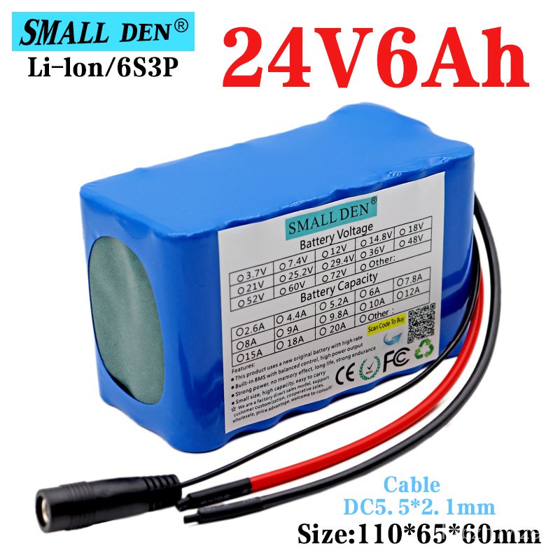 24V 6Ah18650 Lithium Ion Battery Pack 6S3P 350W 6000mAh True Capacity ...