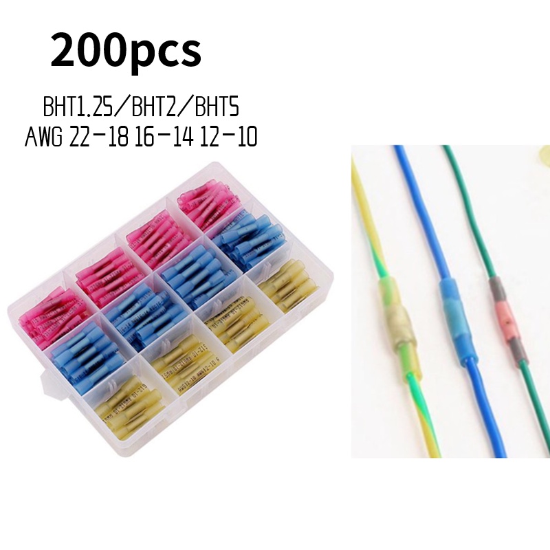 200pcs Heat Shrink Tube Waterproof Wire Connectors Shrinkage Tubing Heat Shrinkable Tubes Butt