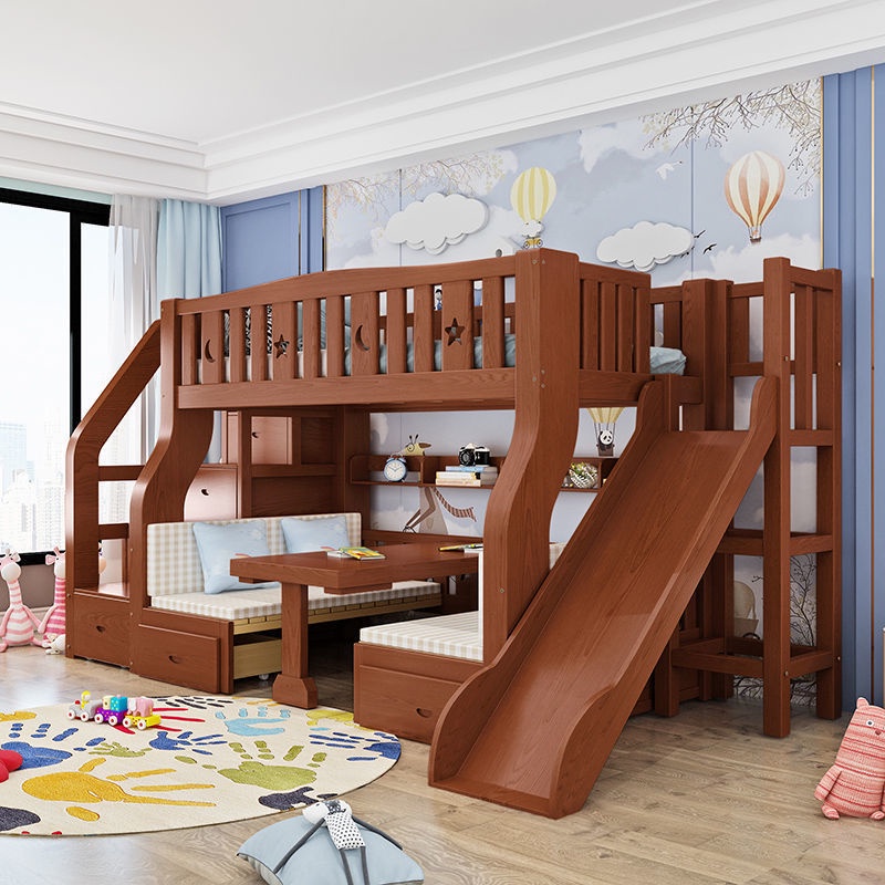 Bunk Bed Upper and Lower Bed Full Solid Wood Bed MultiFunctional Bunk