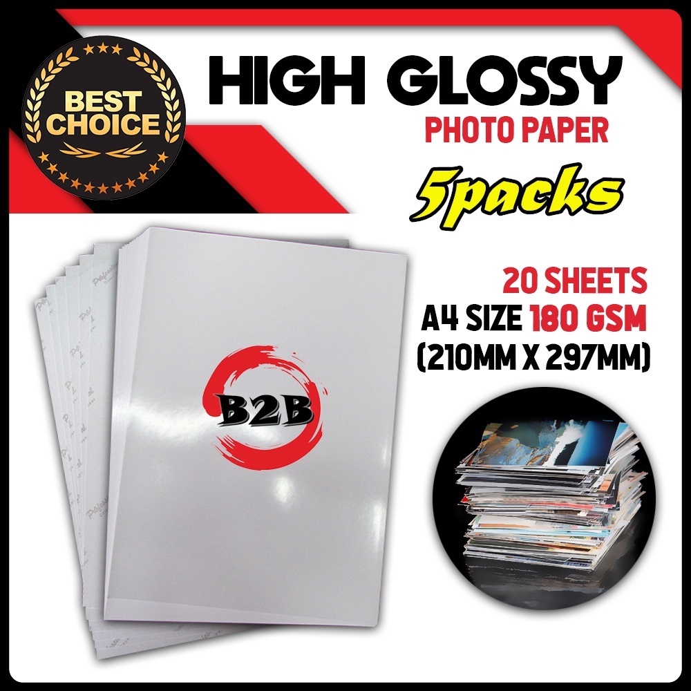 5 pack Premium High Glossy Photo Paper 180 GSM A4 (20 sheets) Shopee
