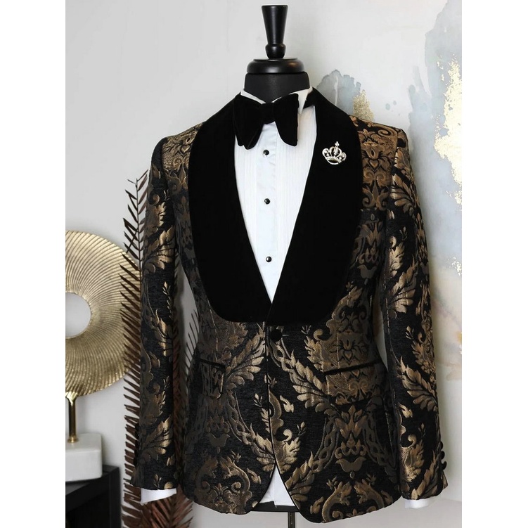 Black and gold smoking cheap jacket