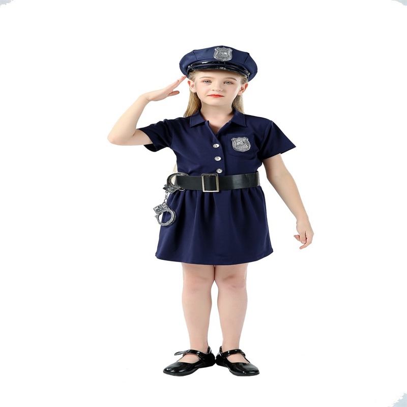 Girls Cop Cosplay Uniform Police Officer Costume Kids Halloween Role ...