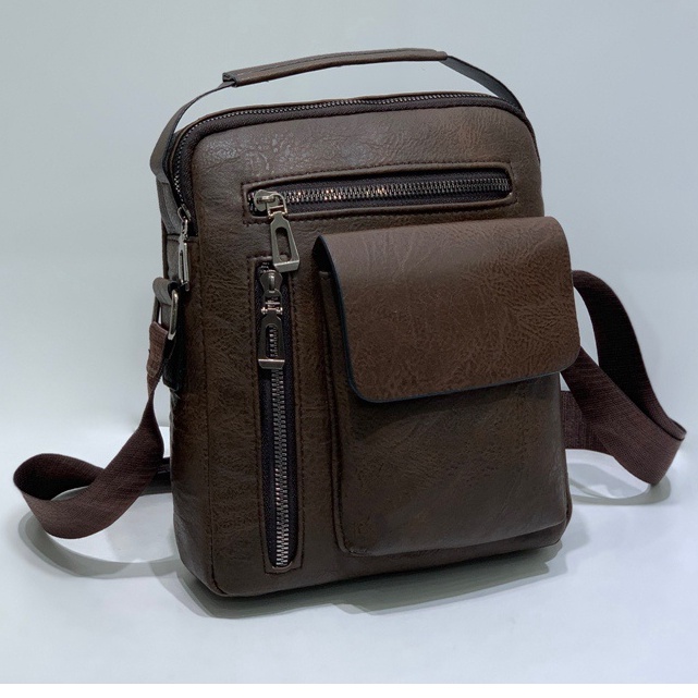 Shoulder Bag Leather Zipper 5 Compartments Men's Body Bag Crossbody