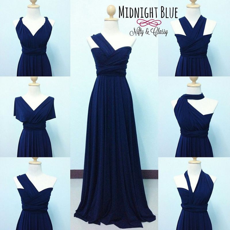 NAVY BLUE INFINITY DRESS WITH ATTACHED TUBE FLOORLENGTH