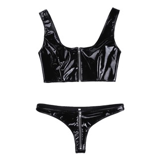Women's Latex Erotic Lingerie Suit Wet Look Patent Leather Zipper ...