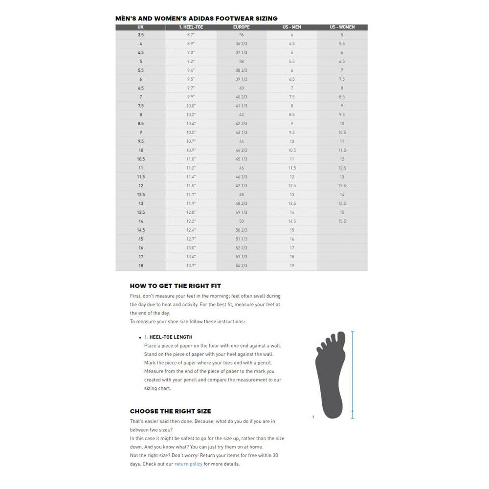 Adidas basketball shoes size 2024 chart