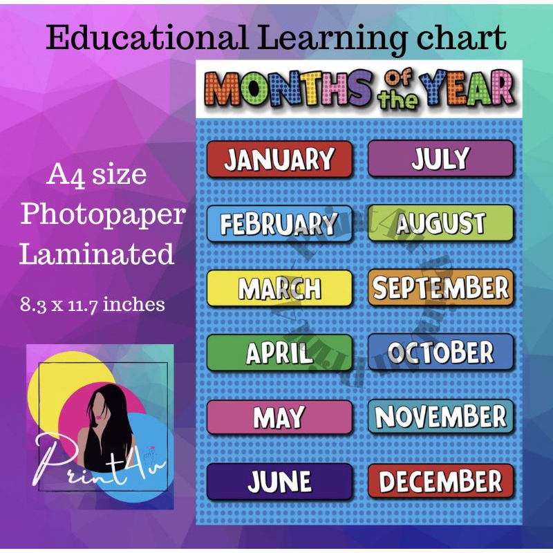 Months of the year chart Laminated - Educational materials | Shopee ...