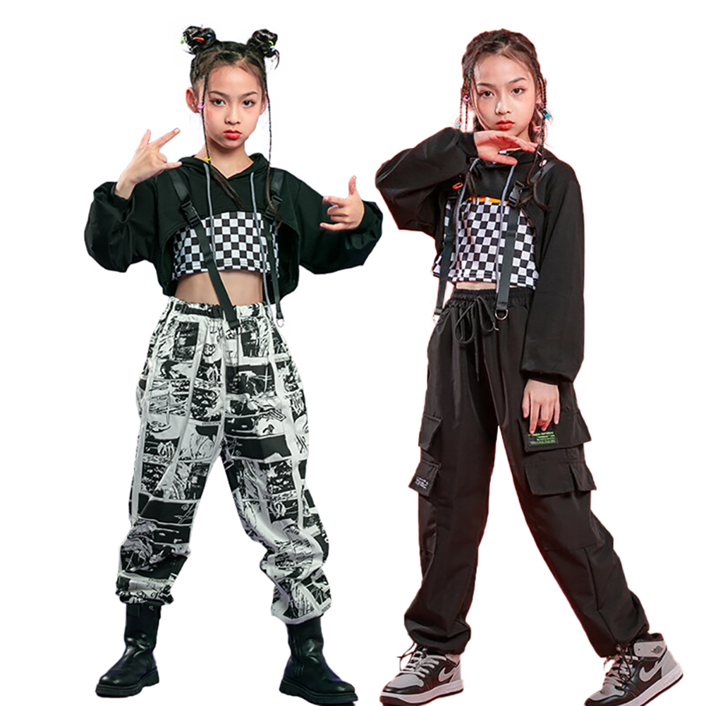 LOLANTA Costume Hip Hop 3 Pezzi Per Bambina – Canotta, Giacca Corta E Pantaloni Cargo A Scacchi – 6-13 Anni