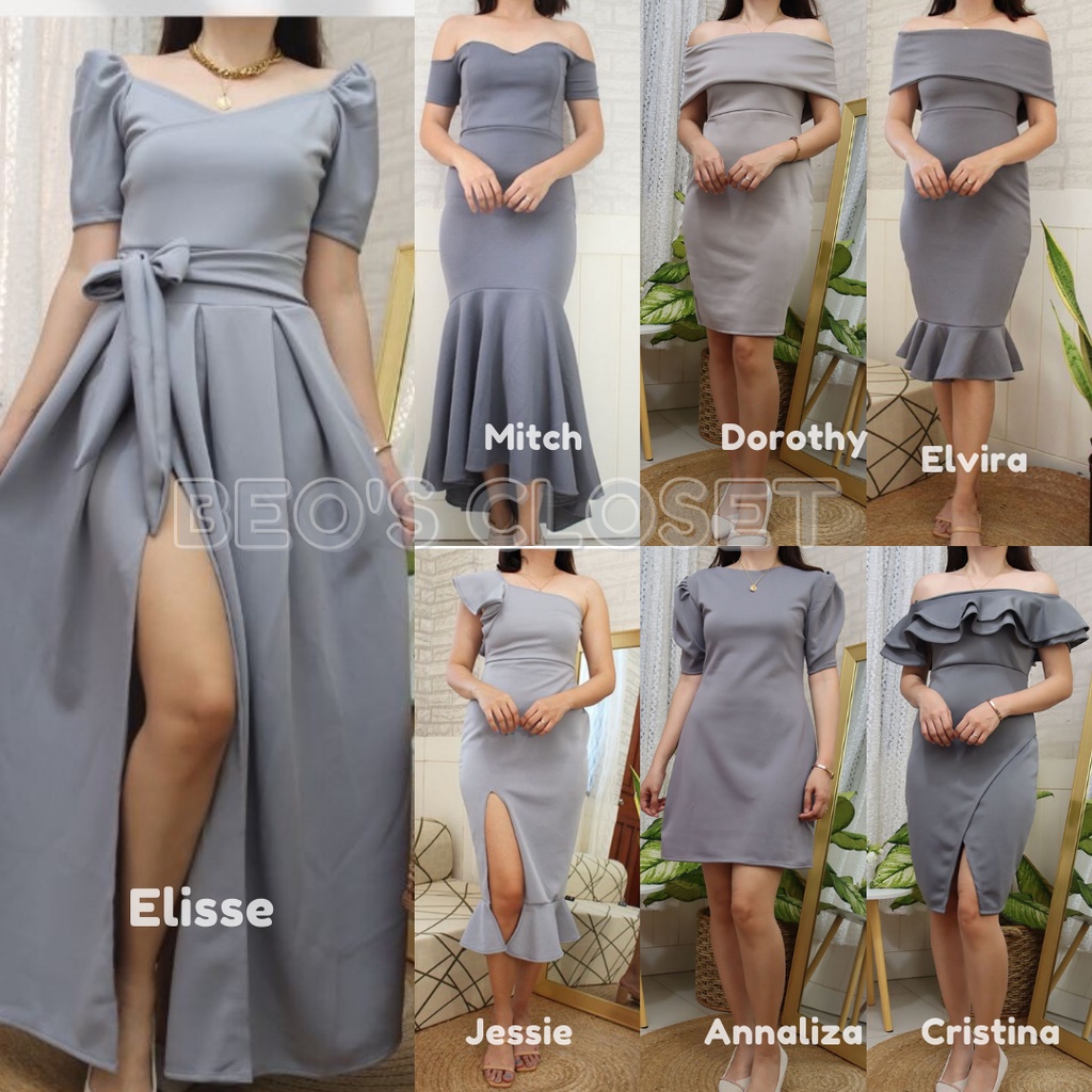 LIGHT GRAY DARK GRAY MIXED SILVER THEM FORMAL NEOPRENE DRESS GOWN Shopee Philippines