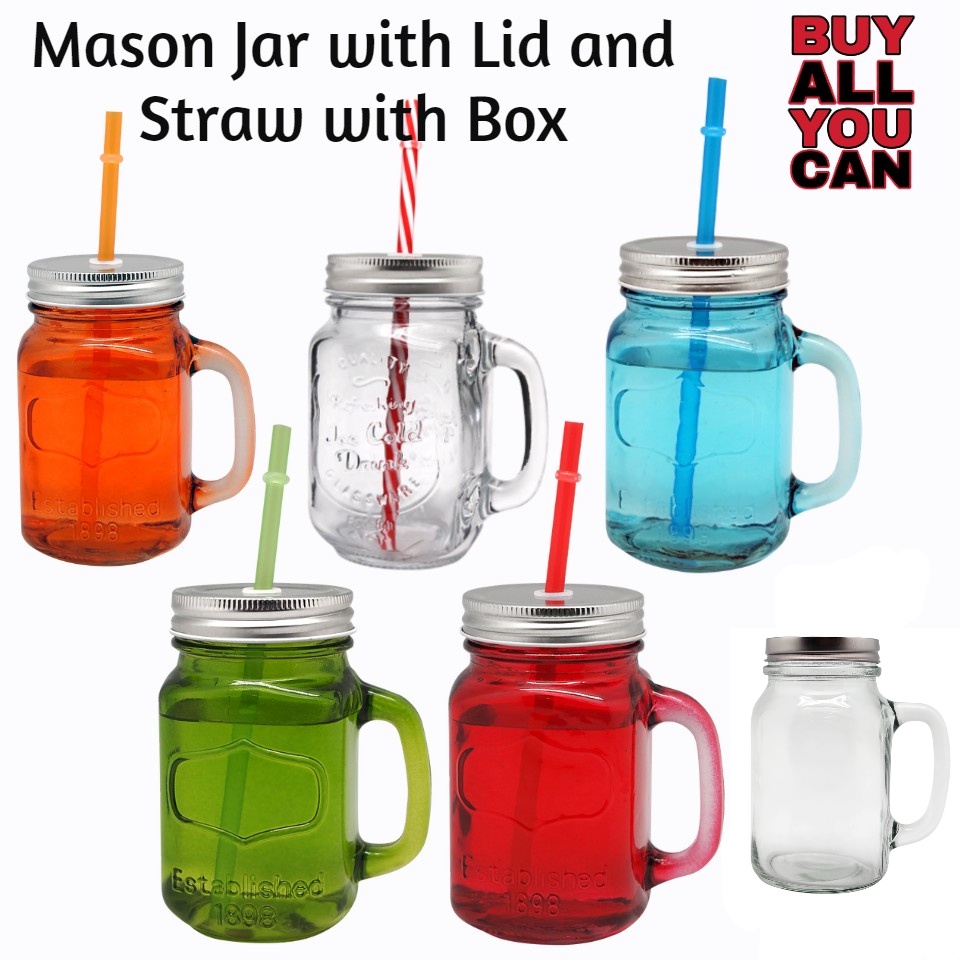High Quality Mason Jar/Mug Glass Jar 450 ml w/ Straw and 600 ml w/out