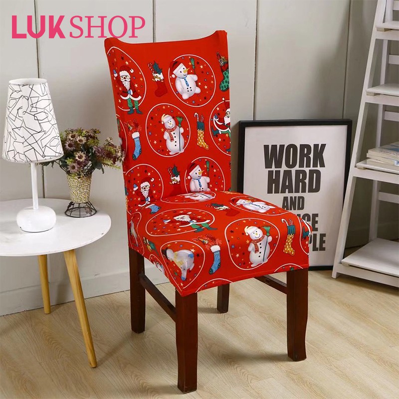 LUK Christmas Design Elastic Dining Chair Seat Cover Stretchable Dining