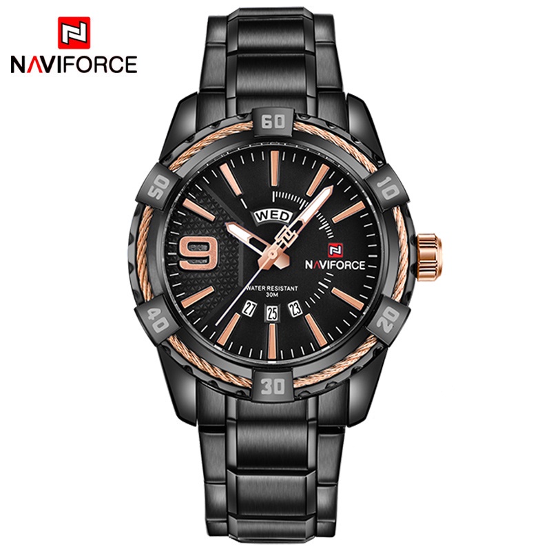 Naviforce NF9117 Men Original Brand Stainless Steel Fashion Sport Full Steel Quartz Waterproof Gold With Original Box Watch Shopee Philippines