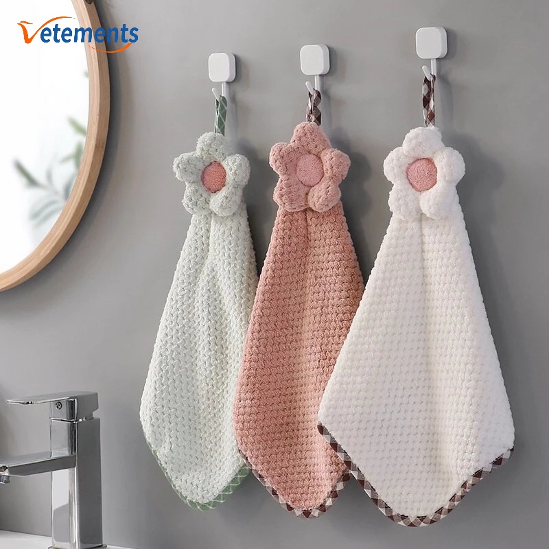3pcs Coral Velvet Hand Towel Kitchen Bathroom Hanging Towel Absorbent