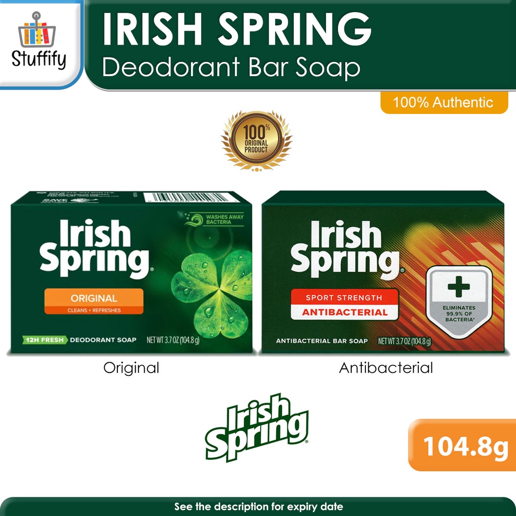 IRISH SPRING Deodorant Bar Soap 3.7oz (104.8g) Original Antibacterial