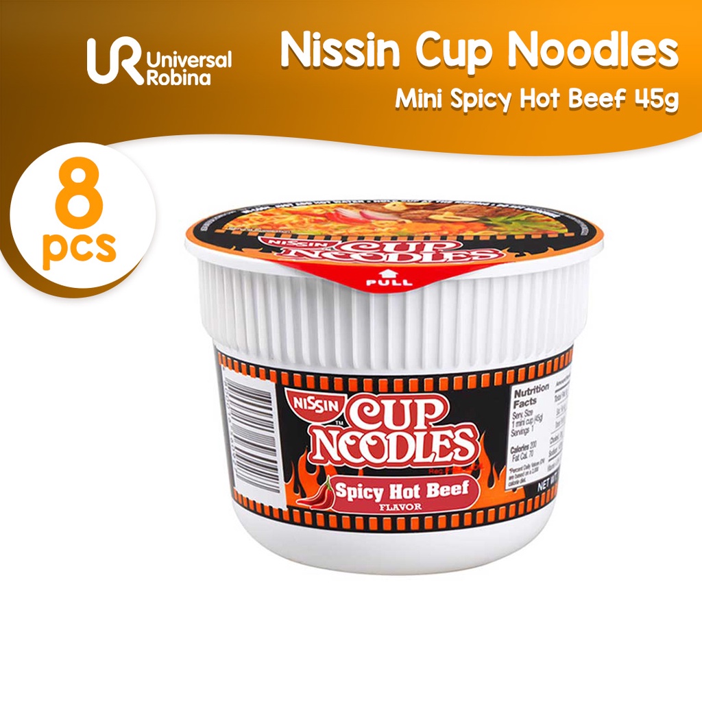 8 x Nissin Cup Noodles Mini Spicy Hot Beef (45g)