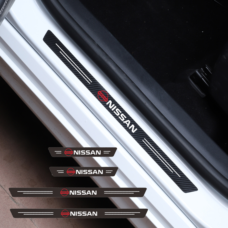 4Pcs Car Threshold Door Sill Protector Carbon Fiber Stickers For Nissan ...