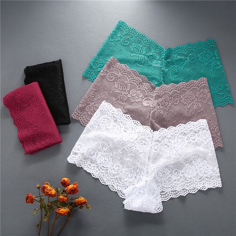 Finetoo 2 Pcs/Set High Waist Panty Women Floral Lace Brief S-Xl Underpants  Female Underwear Intimates